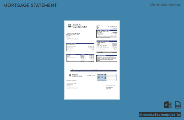 Portugal Banco Carregosa Hypothekenabrechnung in Word- und PDF-Formaten – Beispielvorschau
